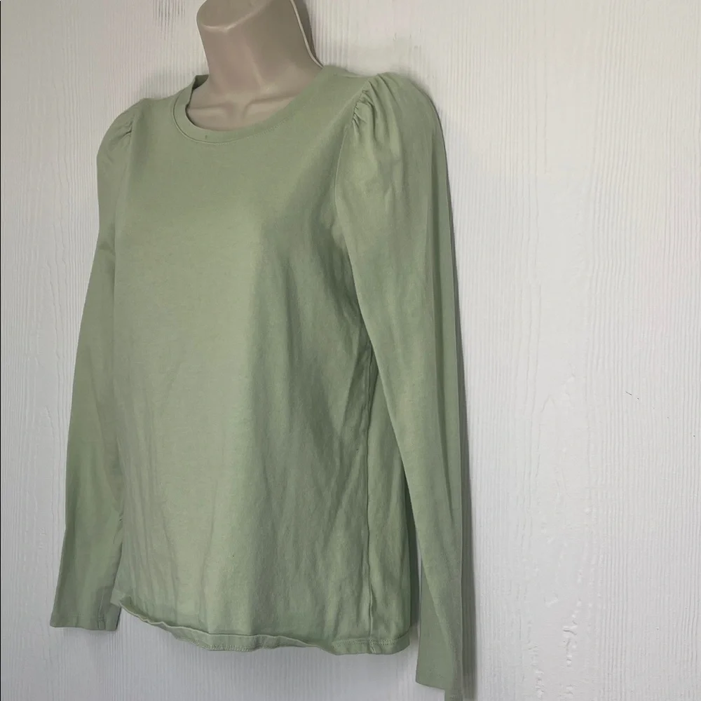Madewell - Easy Puff Light Green Crewneck Long Sleeve Lightweight Blouse SZ XS